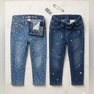 Gap 4T Girls Jeans Bundle Cat & Jack Heart Print Gap Print Icons Coastal Retro